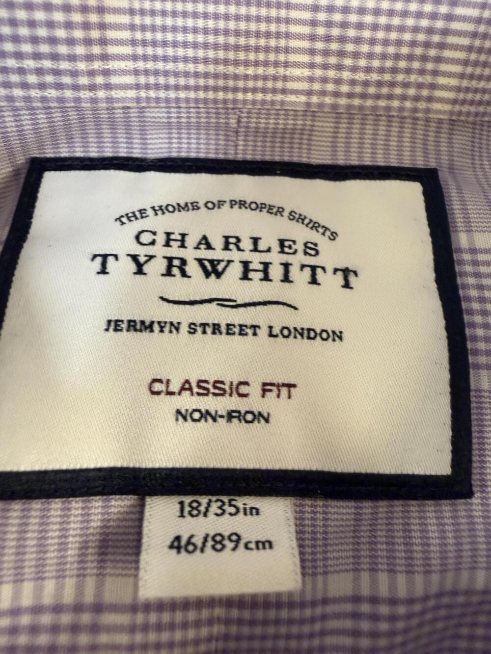Charles Tyrwhitt Dress Shirt Mens 18 34/35 Purple Check Classic Fit Non Iron LS - Picture 3 of 12
